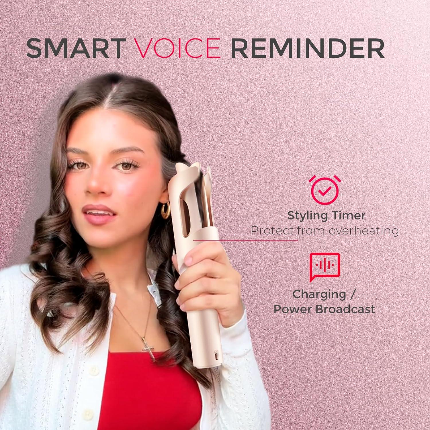TYMO Cordless Automatic Curling Iron – Upgraded TYMO CurlGo Smart 1 Inch Rotating Curling Wand for Travel, Ionic Beach Waves Portable Hair Curlers for Women, Anti-Scald, Safe & Tangle-Free, Gold Blush